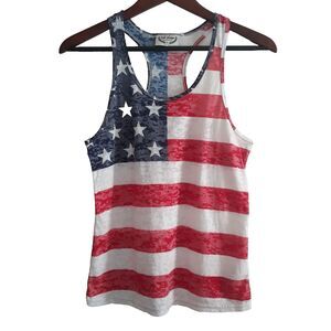 U S Vintage Racerback Tank Top Junior XL Red White Blue Stars and Stripes